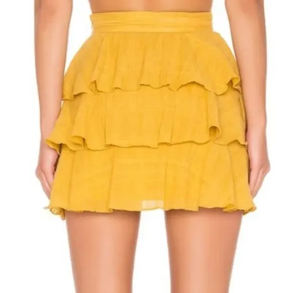 Tularosa Tiered Mini Skirt With Ring Design Yellow Size Small - Picture 2 of 8